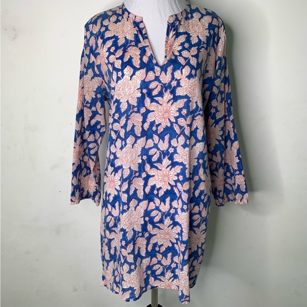 Roller Rabbit Women's Blue Red Floral Mini Tunic Dress Size Medium